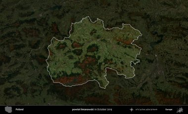 powiat limanowski. Polonya 'nın idari alanı, Ekim 2019' da çekilen Kopernik Nöbetçi karolarından oluşan koyu renkli bir uydu görüntüsü üzerine vurgulandı ve özetlendi.