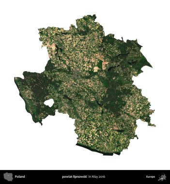 powiat lipnowski. Polonya idari bölgesi, Mayıs 2016 'da çekilen Kopernik Nöbetçi karolarından oluşan uydu görüntüsü üzerinde beyaza izole edildi