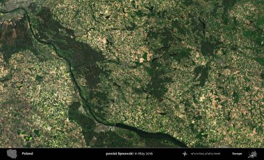 powiat lipnowski. Mayıs 2016 'da Copernicus Sentinel karolarından oluşan uydu görüntüsü üzerine Polonya idari bölgesi