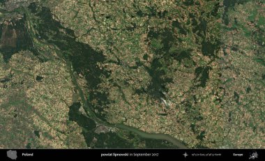 powiat lipnowski. Eylül 2017 'de çekilen Kopernik Sentinel karolarından oluşan uydu görüntüsü üzerine Polonya' nın idari bölgesi