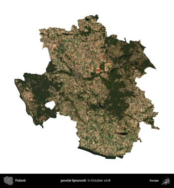 powiat lipnowski. Polonya idari bölgesi, Ekim 2018 'de çekilen Kopernik Nöbetçi karolarından oluşan bir uydu görüntüsü üzerinde beyaza izole edildi.