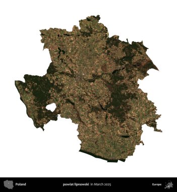 powiat lipnowski. Polonya idari bölgesi, Mart 2025 'te çekilen Kopernik Nöbetçi karolarından oluşan bir uydu görüntüsü üzerinde beyaza izole edildi.