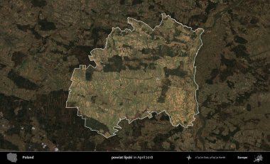 powiat lipski. Polonya 'nın idari alanı, Nisan 2018' de çekilen Kopernik Nöbetçi karolarından oluşan koyu renkli bir uydu görüntüsü üzerine vurgulandı ve özetlendi