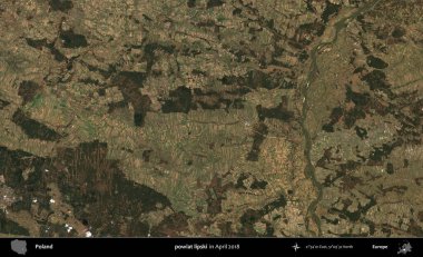 powiat lipski. Nisan 2018 'de çekilen Kopernik Sentinel karolarından oluşan bir uydu görüntüsü üzerine Polonya' nın idari bölgesi