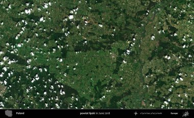 powiat lipski. Copernicus Sentinel 'in Haziran 2018' de çekilmiş uydu görüntüsü üzerine Polonya 'nın idari bölgesi