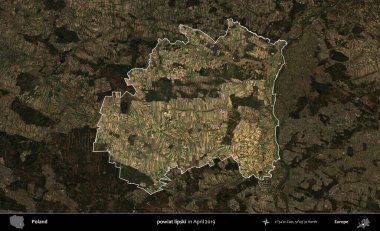 powiat lipski. Polonya 'nın idari alanı, Nisan 2019' da çekilen Kopernik Nöbetçi karolarından oluşan koyu renkli bir uydu görüntüsü üzerine vurgulandı ve özetlendi.