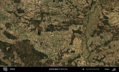 powiat lipski. Nisan 2019 'da çekilen Kopernik Sentinel karolarından oluşan bir uydu görüntüsü üzerine Polonya' nın idari bölgesi