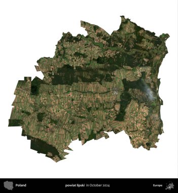 powiat lipski. Polonya idari bölgesi, Ekim 2024 'te çekilen Kopernik Nöbetçi karolarından oluşan bir uydu görüntüsü üzerinde beyaza izole edildi.