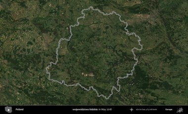 wojewodztwo lodzkie. Mayıs 2018 'de çekilen Kopernik Nöbetçi karolarından oluşan bir uydu görüntüsü üzerine Polonya' nın idari bölgesinin ana hatlarını belirledik.