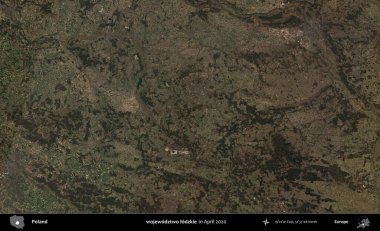 wojewodztwo lodzkie. Nisan 2020 'de Copernicus Sentinel karolarından oluşan bir uydu görüntüsü üzerine Polonya' nın idari bölgesi