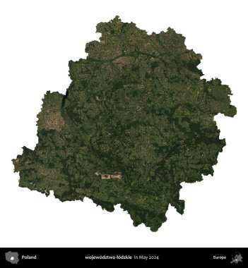 wojewodztwo lodzkie. Polonya 'nın idari bölgesi, Mayıs 2024' te çekilen Kopernik Nöbetçi Fayanslarından oluşan bir uydu görüntüsü üzerinde beyaza izole edildi.