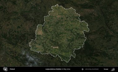 wojewodztwo lodzkie. Polonya 'nın idari alanı, Mayıs 2024' te çekilen Kopernik Nöbetçi karolarından oluşan koyu renkli bir uydu görüntüsü üzerinde vurgulandı ve özetlendi.