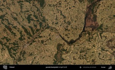 powiat lomzynski. Nisan 2018 'de çekilen Kopernik Sentinel karolarından oluşan bir uydu görüntüsü üzerine Polonya' nın idari bölgesi