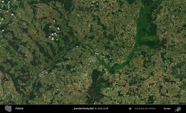 powiat lomzynski. Copernicus Sentinel 'in Haziran 2018' de çekilmiş uydu görüntüsü üzerine Polonya 'nın idari bölgesi