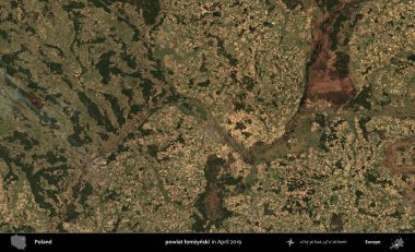 powiat lomzynski. Nisan 2019 'da çekilen Kopernik Sentinel karolarından oluşan bir uydu görüntüsü üzerine Polonya' nın idari bölgesi