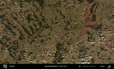 powiat lomzynski. Copernicus Sentinel 'in Mart 2025' te çekilmiş uydu görüntüsü üzerine Polonya 'nın idari bölgesi
