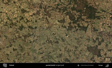 powiat losicki. Nisan 2018 'de çekilen Kopernik Sentinel karolarından oluşan bir uydu görüntüsü üzerine Polonya' nın idari bölgesi