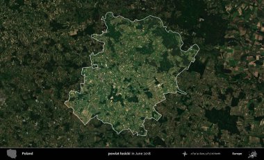 powiat losicki. Polonya 'nın idari alanı, Haziran 2018' de çekilen Kopernik Nöbetçi karolarından oluşan koyu renkli bir uydu görüntüsüyle vurgulandı ve özetlendi