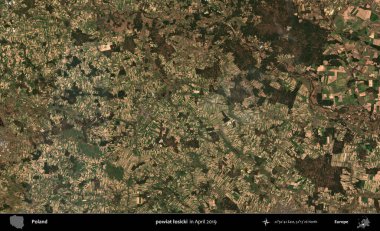 powiat losicki. Nisan 2019 'da çekilen Kopernik Sentinel karolarından oluşan bir uydu görüntüsü üzerine Polonya' nın idari bölgesi