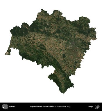 wojewodz2 dolnoslaskie. Polonya idari bölgesi, Eylül 2023 'te çekilen Kopernik Nöbetçi karolarından oluşan bir uydu görüntüsü üzerinde beyaza izole edildi.