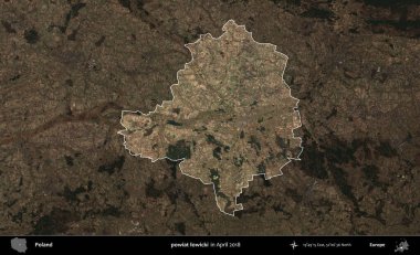 powiat lowicki. Polonya 'nın idari alanı, Nisan 2018' de çekilen Kopernik Nöbetçi karolarından oluşan koyu renkli bir uydu görüntüsü üzerine vurgulandı ve özetlendi