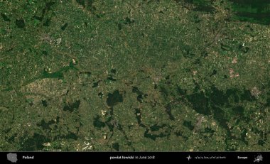 powiat lowicki. Copernicus Sentinel 'in Haziran 2018' de çekilmiş uydu görüntüsü üzerine Polonya 'nın idari bölgesi