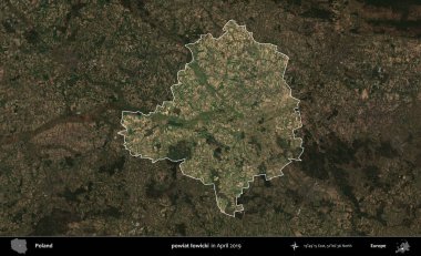 powiat lowicki. Polonya 'nın idari alanı, Nisan 2019' da çekilen Kopernik Nöbetçi karolarından oluşan koyu renkli bir uydu görüntüsü üzerine vurgulandı ve özetlendi.