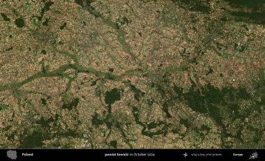 powiat lowicki. Polonya 'nın idari bölgesi, Kopernik Sentinel' in Ekim 2024 'te çekilmiş uydu görüntüsü üzerine kurulmuştur.