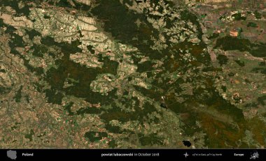 powiat lubaczowski. Polonya 'nın idari bölgesi, Ekim 2018' de çekilen Kopernik Sentinel karolarından oluşan bir uydu görüntüsü üzerine kurulmuştur.