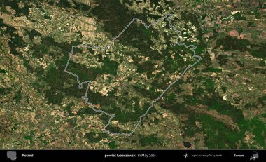 powiat lubaczowski. Mayıs 2021 'de çekilen Kopernik Nöbetçi karolarından oluşan bir uydu görüntüsü üzerine Polonya' nın idari bölgesinin ana hatlarını belirledik.
