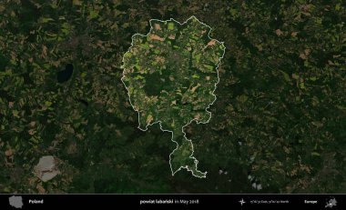 powiat lubanski. Polonya 'nın idari alanı, Mayıs 2018' de çekilen Kopernik Nöbetçi karolarından oluşan koyu renkli bir uydu görüntüsüyle vurgulandı ve özetlendi