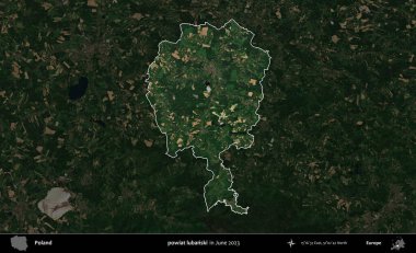 powiat lubanski. Polonya 'nın idari alanı, Haziran 2023' te çekilen Kopernik Nöbetçi karolarından oluşan koyu renkli bir uydu görüntüsü üzerine vurgulandı ve özetlendi.