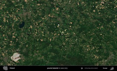 powiat lubanski. Copernicus Sentinel 'in Haziran 2023' te çekilmiş uydu görüntüsü üzerine Polonya 'nın idari bölgesi.