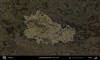 powiat lubartowski. Polonya 'nın idari alanı, Nisan 2018' de çekilen Kopernik Nöbetçi karolarından oluşan koyu renkli bir uydu görüntüsü üzerine vurgulandı ve özetlendi
