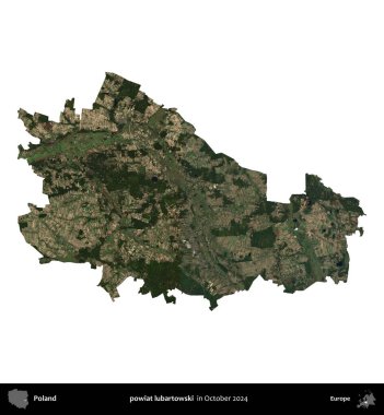 powiat lubartowski. Polonya idari bölgesi, Ekim 2024 'te çekilen Kopernik Nöbetçi karolarından oluşan bir uydu görüntüsü üzerinde beyaza izole edildi.