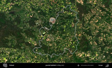 powiat lubinski. Mayıs 2017 'de çekilen Kopernik Nöbetçi karolarından oluşan bir uydu görüntüsü üzerine Polonya' nın idari bölgesinin ana hatlarını belirledik.
