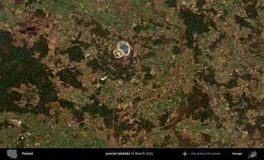 powiat lubinski. Copernicus Sentinel 'in Mart 2025' te çekilmiş uydu görüntüsü üzerine Polonya 'nın idari bölgesi
