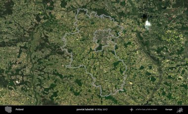 powiat lubelski. Mayıs 2017 'de çekilen Kopernik Nöbetçi karolarından oluşan bir uydu görüntüsü üzerine Polonya' nın idari bölgesinin ana hatlarını belirledik.
