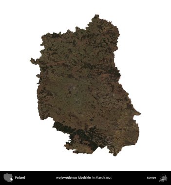 Wojewodzone iki lubelskie. Polonya idari bölgesi, Mart 2025 'te çekilen Kopernik Nöbetçi karolarından oluşan bir uydu görüntüsü üzerinde beyaza izole edildi.