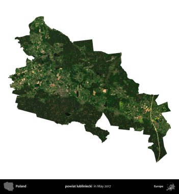 powiat lubliniecki. Polonya idari bölgesi, Mayıs 2017 'de çekilen Kopernik Nöbetçi karolarından oluşan bir uydu görüntüsü üzerinde beyaza izole edildi.