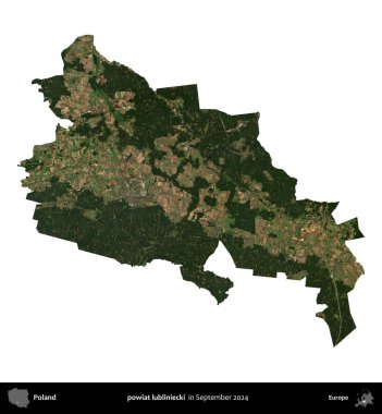 powiat lubliniecki. Polonya idari bölgesi, Eylül 2024 'te çekilen Kopernik Nöbetçi karolarından oluşan bir uydu görüntüsü üzerinde beyaza izole edildi.
