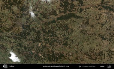 Wojewodzz iki lubuskie. Copernicus Sentinel 'in Mart 2025' te çekilmiş uydu görüntüsü üzerine Polonya 'nın idari bölgesi