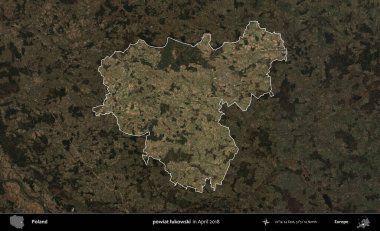 powiat lukowski. Polonya 'nın idari alanı, Nisan 2018' de çekilen Kopernik Nöbetçi karolarından oluşan koyu renkli bir uydu görüntüsü üzerine vurgulandı ve özetlendi