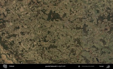 powiat lukowski. Nisan 2018 'de çekilen Kopernik Sentinel karolarından oluşan bir uydu görüntüsü üzerine Polonya' nın idari bölgesi