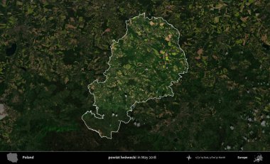 powiat lwowecki. Polonya 'nın idari alanı, Mayıs 2018' de çekilen Kopernik Nöbetçi karolarından oluşan koyu renkli bir uydu görüntüsüyle vurgulandı ve özetlendi