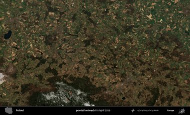 powiat lwowecki. Nisan 2020 'de Copernicus Sentinel karolarından oluşan bir uydu görüntüsü üzerine Polonya' nın idari bölgesi