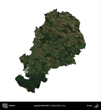 powiat lwowecki. Polonya idari bölgesi, Eylül 2024 'te çekilen Kopernik Nöbetçi karolarından oluşan bir uydu görüntüsü üzerinde beyaza izole edildi.