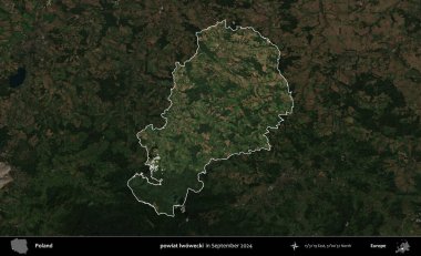 powiat lwowecki. Polonya 'nın idari alanı, Eylül 2024' te çekilen Kopernik Nöbetçi karolarından oluşan koyu renkli bir uydu görüntüsü üzerine vurgulandı ve özetlendi