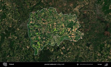 powiat malborski. Polonya 'nın idari alanı, Mayıs 2018' de çekilen Kopernik Nöbetçi karolarından oluşan koyu renkli bir uydu görüntüsüyle vurgulandı ve özetlendi