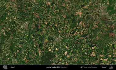 powiat malborski. Copernicus Sentinel 'in Mayıs 2023' te çekilmiş uydu görüntüsü üzerine Polonya 'nın idari bölgesi.